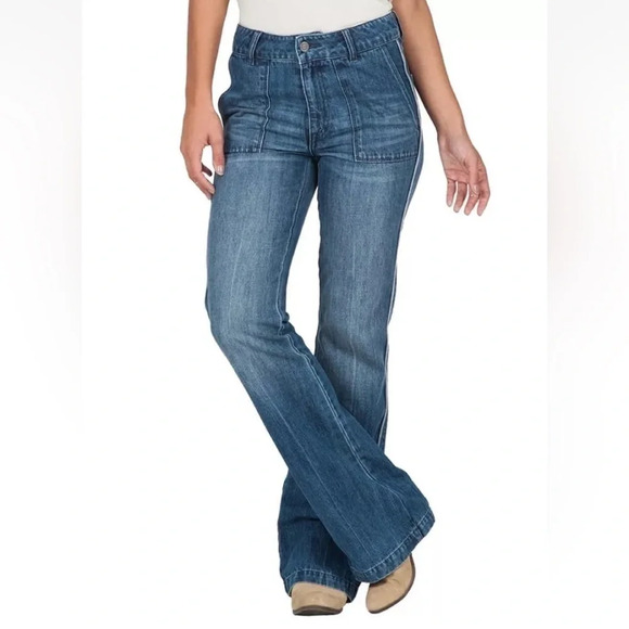 VOLCOM Retro Blue Wide Leg Flare Jeans - Picture 2 of 13